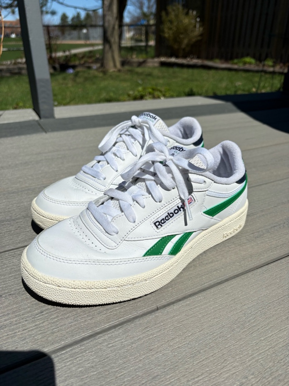 Reebok womens White Sneakers with Green Stripe Accents